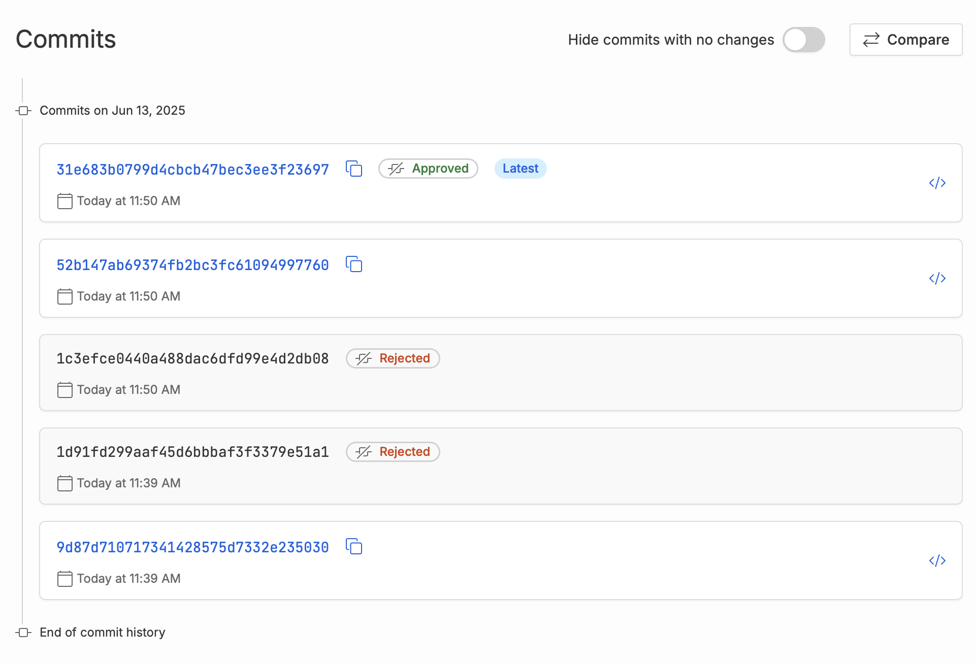 Screenshot of the review flow diff screen