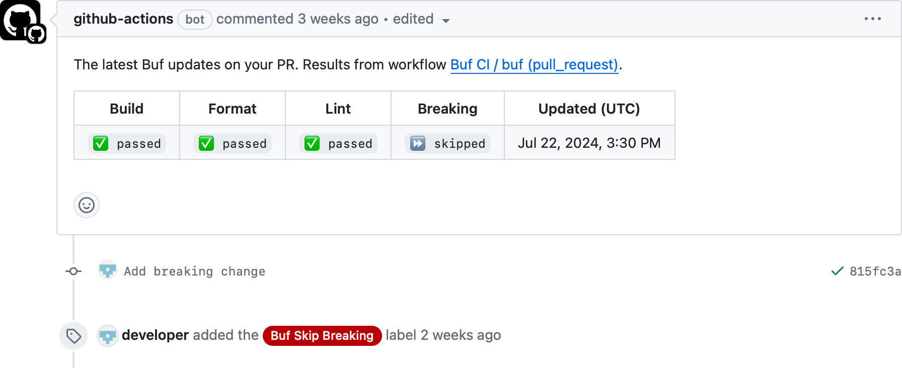 Skip breaking changes example Skip breaking changes example