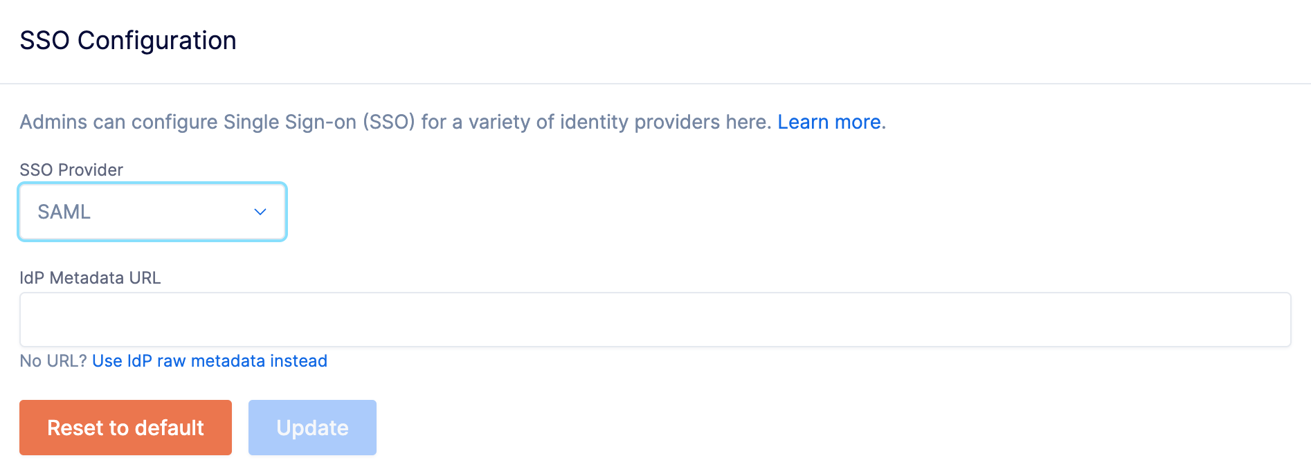 IdP metadata text entry box