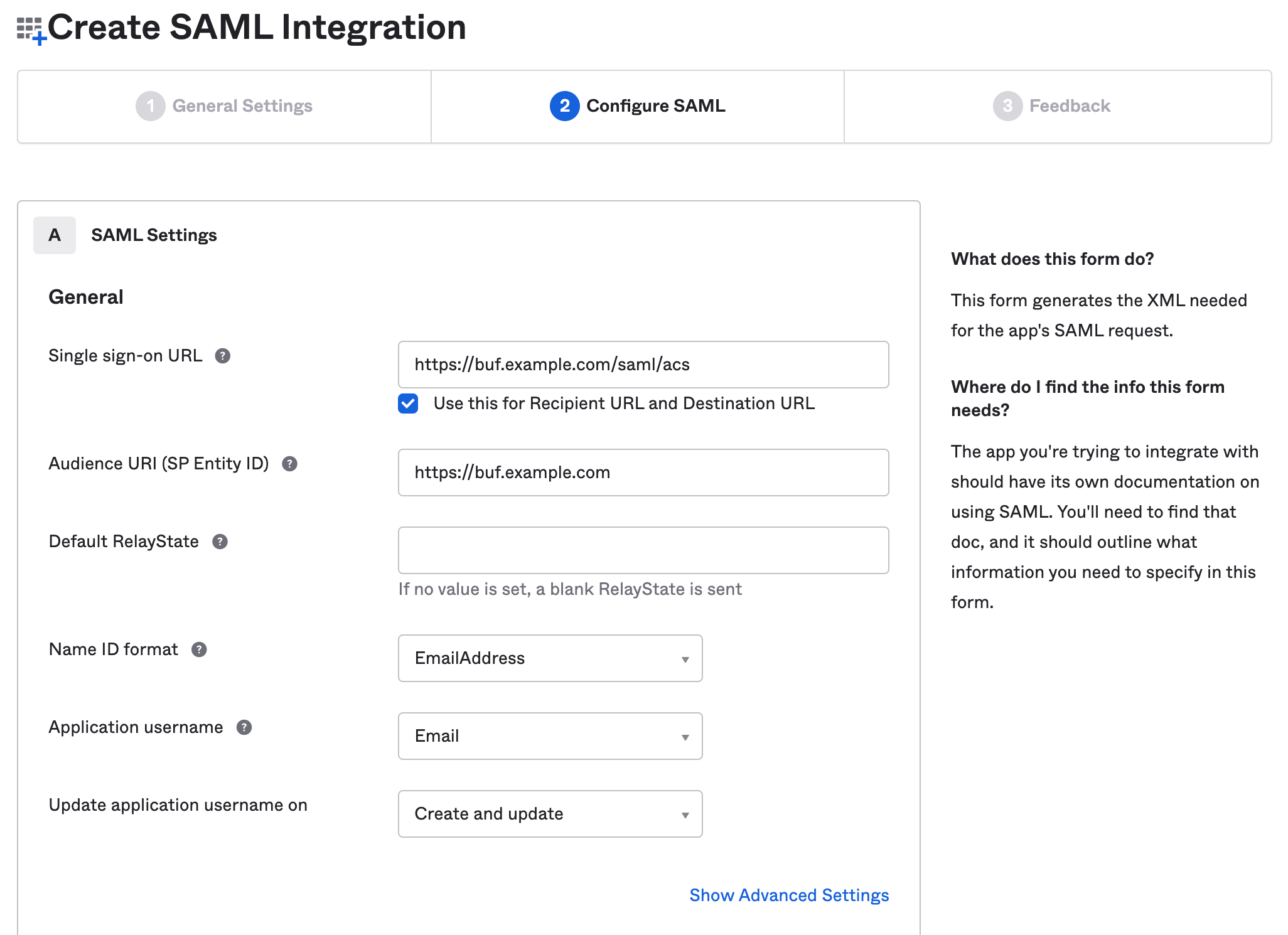 Okta SAML configuration